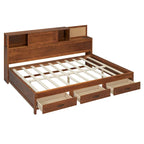 Letto a giorno in legno di dimensioni standard con 3 cassetti portaoggetti, porte USB e ripiano a scomparsa