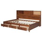 Letto a giorno in legno di dimensioni standard con 3 cassetti portaoggetti, porte USB e ripiano a scomparsa