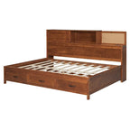 Letto a giorno in legno di dimensioni standard con 3 cassetti portaoggetti, porte USB e ripiano a scomparsa