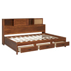Letto a giorno in legno di dimensioni standard con 3 cassetti portaoggetti, porte USB e ripiano a scomparsa