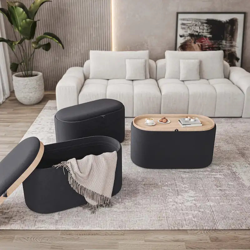 Pouf Contenitore con Vassoio Reversibile