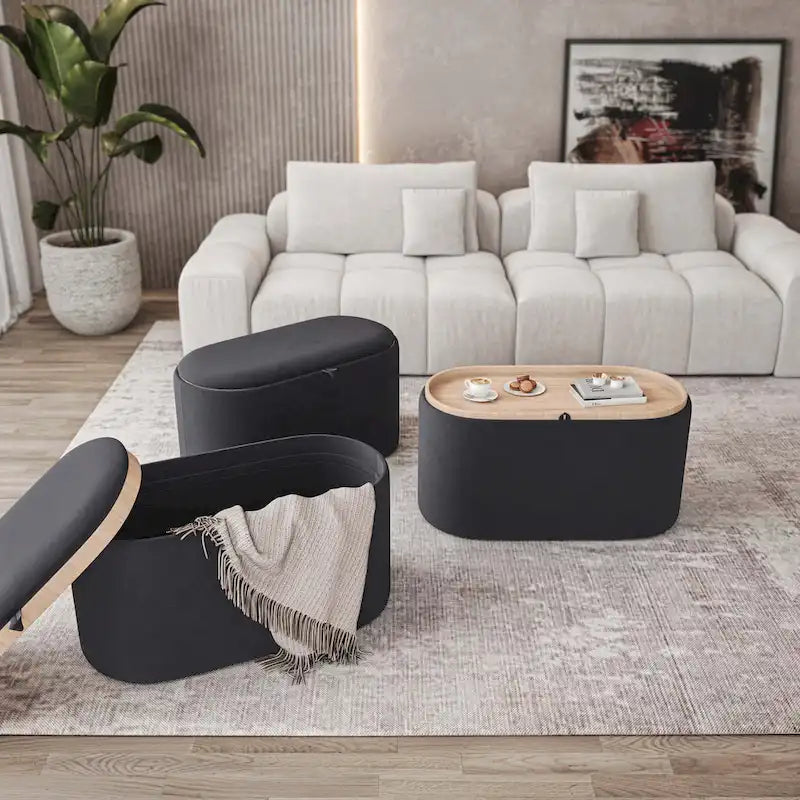 Pouf Contenitore con Vassoio Reversibile