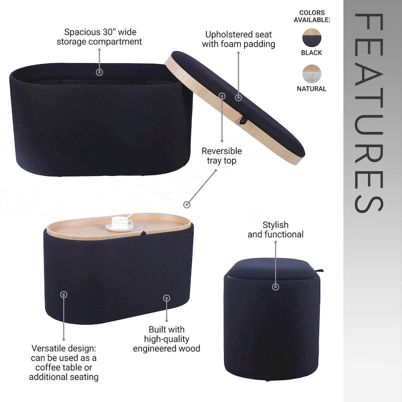 Pouf Contenitore con Vassoio Reversibile