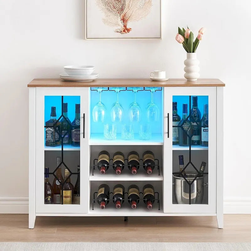 Mobile bar con luci LED e ante in vetro