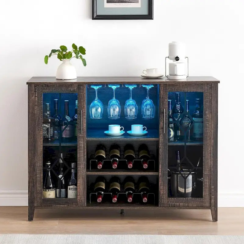 Mobile bar con luci LED e ante in vetro