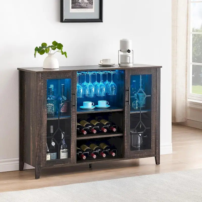Mobile bar con luci LED e ante in vetro