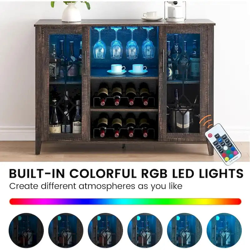Mobile bar con luci LED e ante in vetro