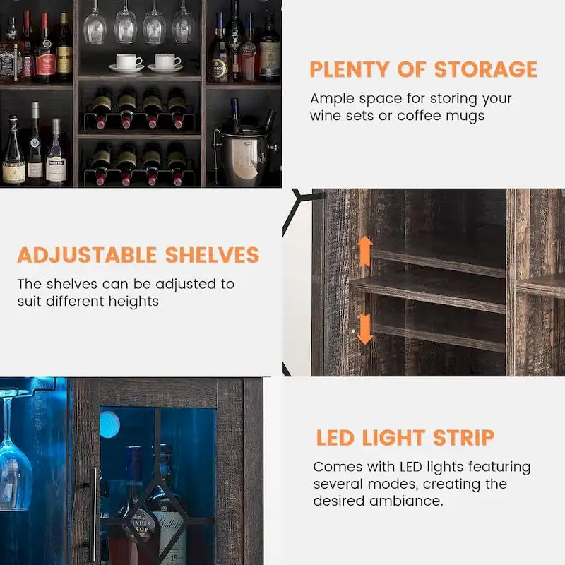 Mobile bar con luci LED e ante in vetro