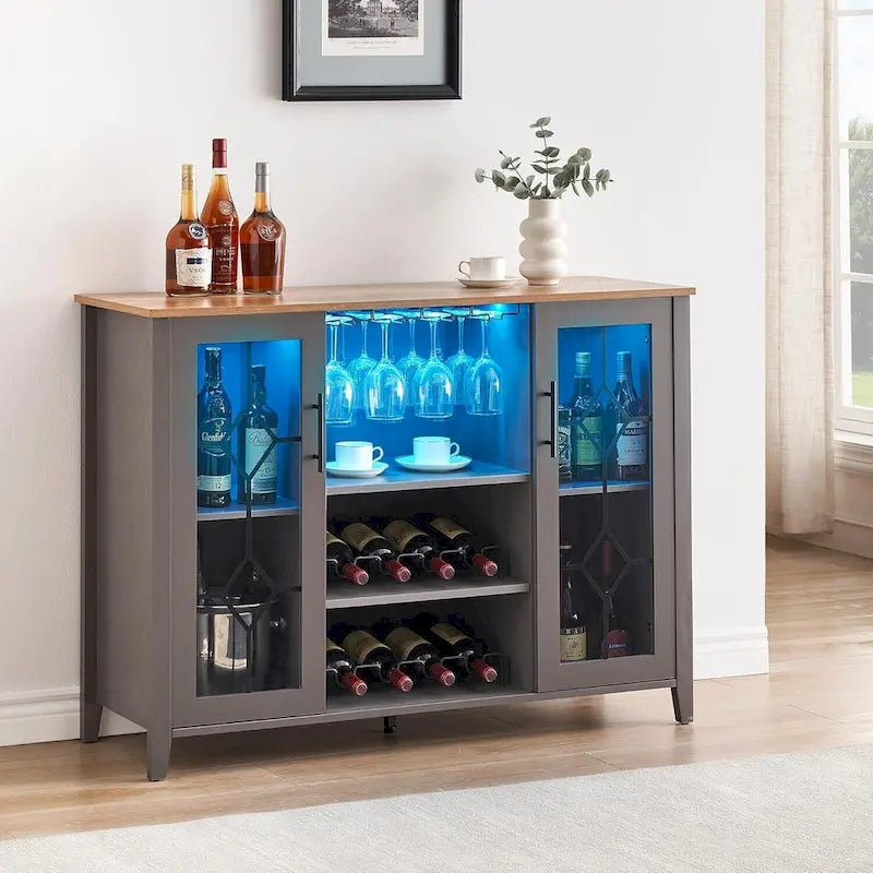 Mobile bar con luci LED e ante in vetro