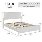 Letto a piattaforma Queen Size con testiera in legno, illuminazione a LED e porte di ricarica USB