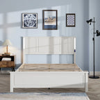 Letto a piattaforma Queen Size con testiera in legno, illuminazione a LED e porte di ricarica USB