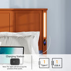 Letto a piattaforma Queen Size con testiera in legno, illuminazione a LED e porte di ricarica USB
