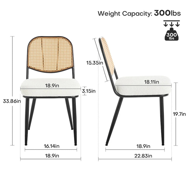 Sedie da pranzo in rattan imbottite Set di 2 sedie laterali - 33,86A x 18,9L x 22,83P