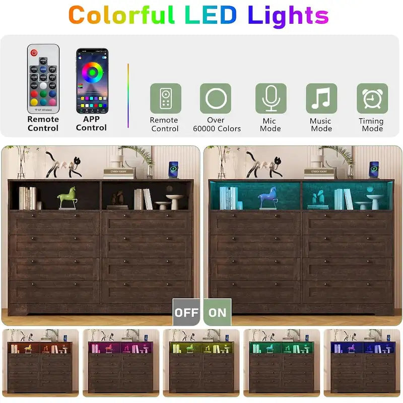 Comò a 8 cassetti con luci LED e stazione di ricarica