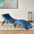 Chaise longue capitonné in velluto con gambe in legno di betulla