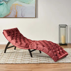 Chaise longue capitonné in velluto con gambe in legno di betulla