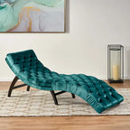 Chaise longue capitonné in velluto con gambe in legno di betulla