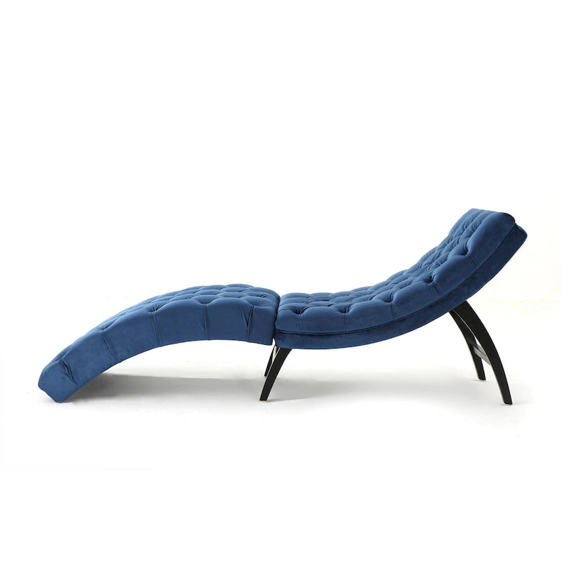 Chaise longue capitonné in velluto con gambe in legno di betulla