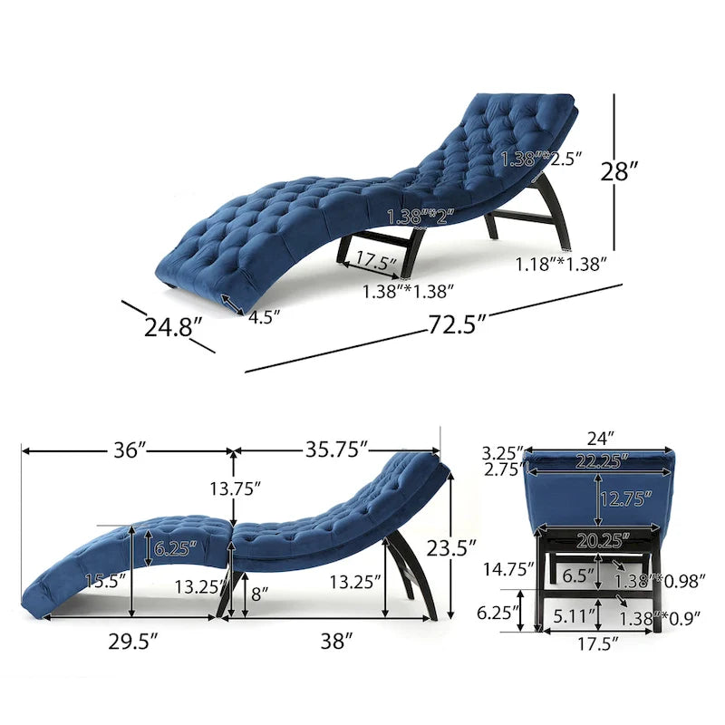 Chaise longue capitonné in velluto con gambe in legno di betulla