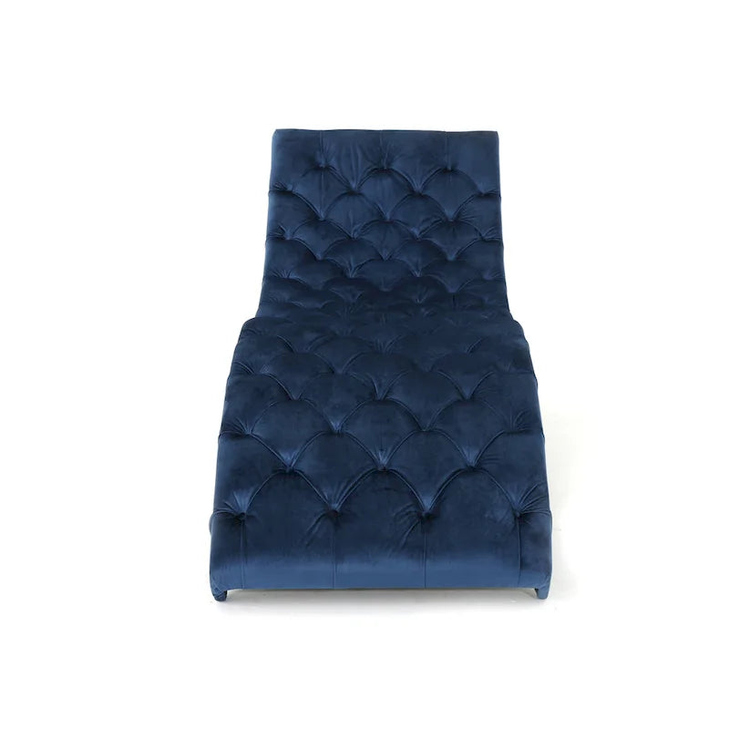 Chaise longue capitonné in velluto con gambe in legno di betulla