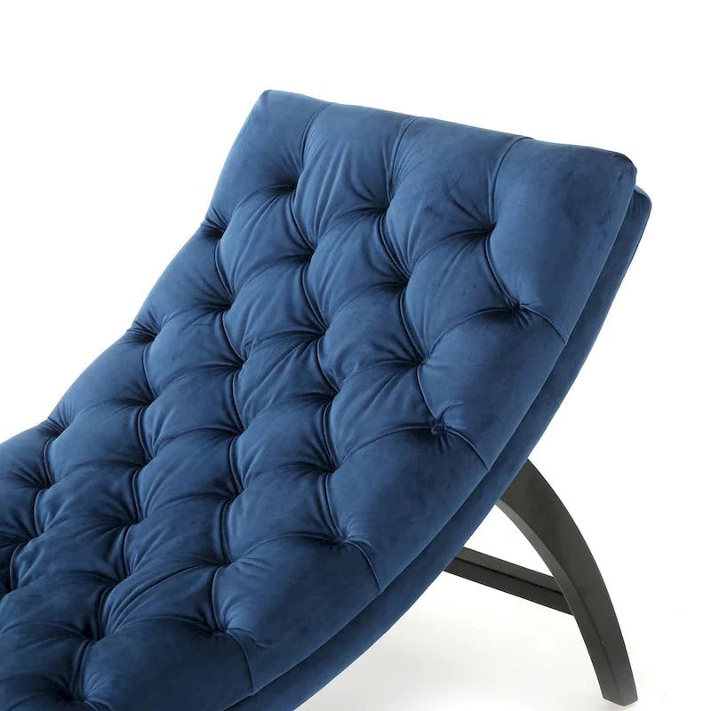 Chaise longue capitonné in velluto con gambe in legno di betulla