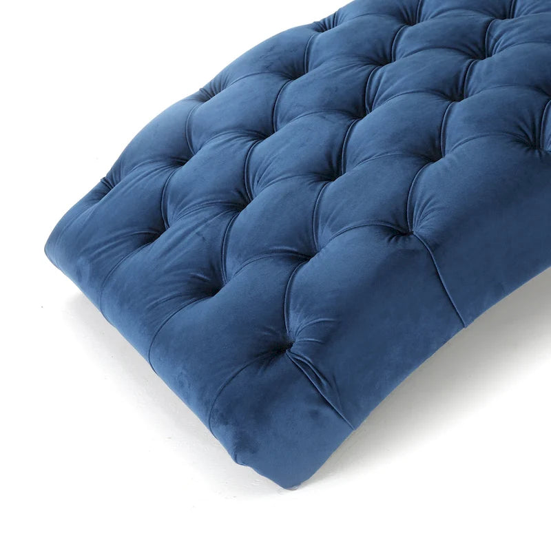 Chaise longue capitonné in velluto con gambe in legno di betulla