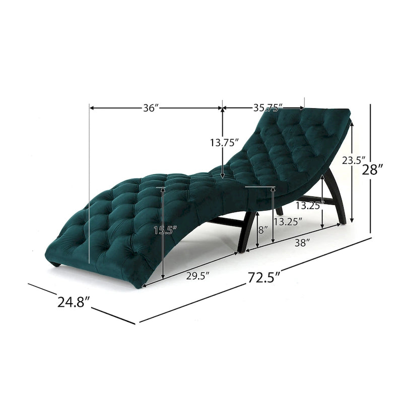 Chaise longue capitonné in velluto con gambe in legno di betulla