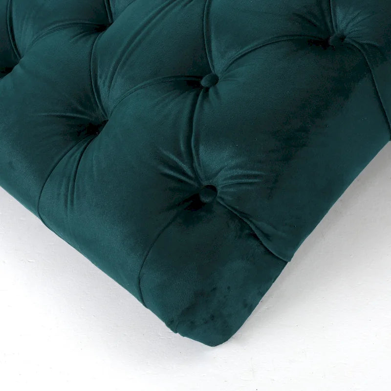 Chaise longue capitonné in velluto con gambe in legno di betulla