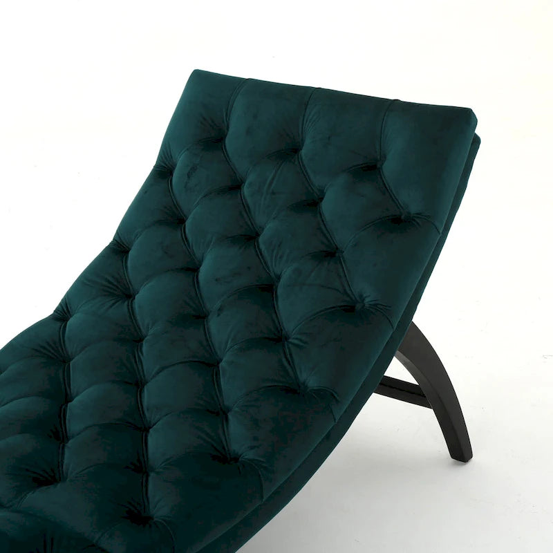 Chaise longue capitonné in velluto con gambe in legno di betulla