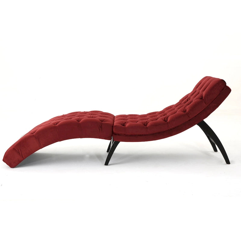 Chaise longue capitonné in velluto con gambe in legno di betulla