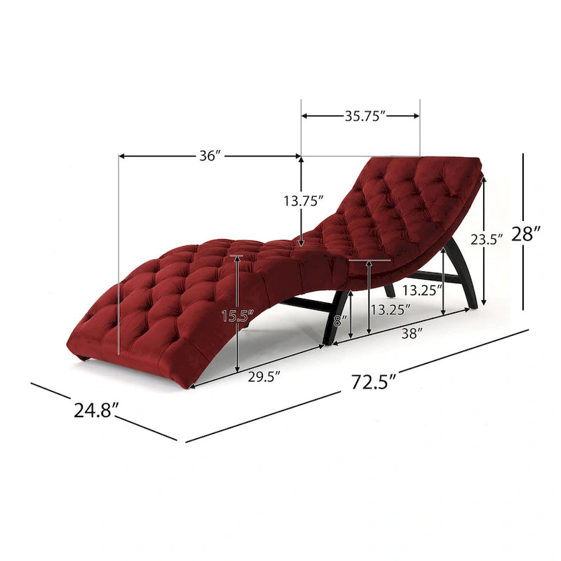 Chaise longue capitonné in velluto con gambe in legno di betulla