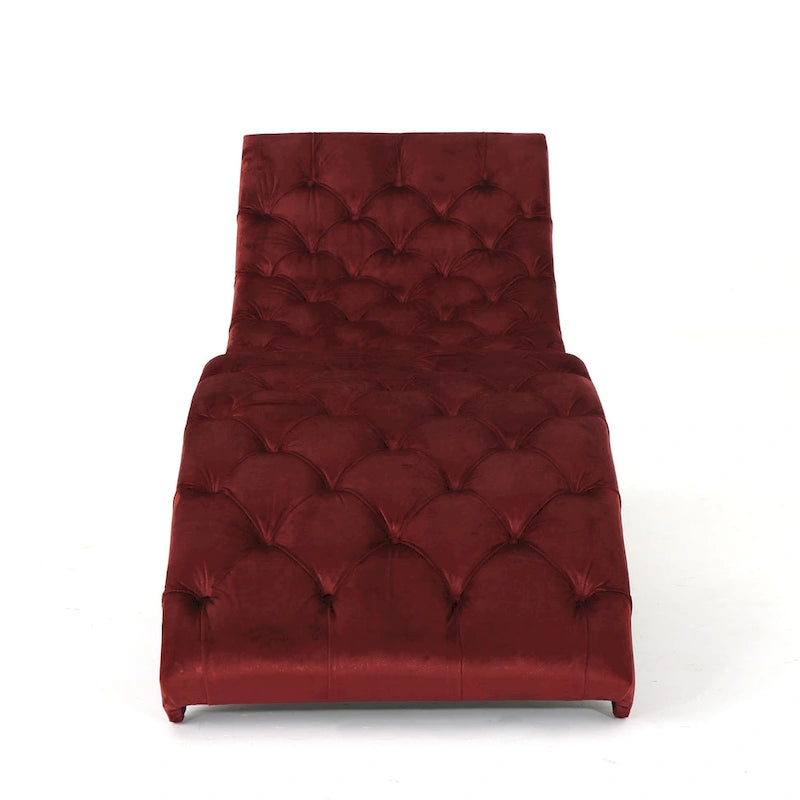 Chaise longue capitonné in velluto con gambe in legno di betulla