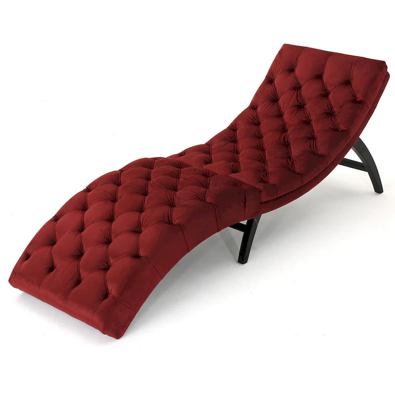 Chaise longue capitonné in velluto con gambe in legno di betulla