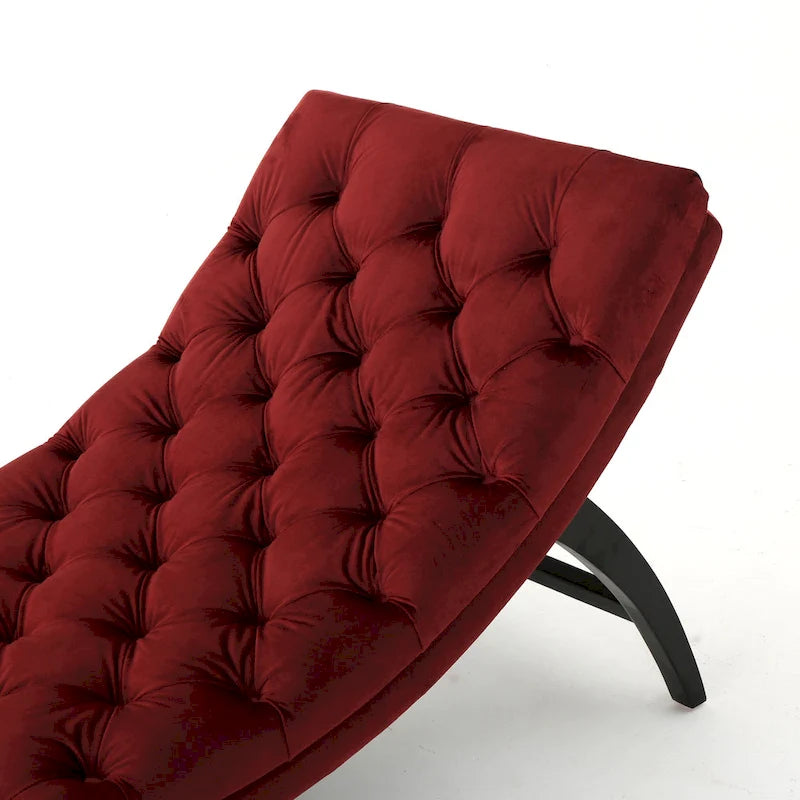Chaise longue capitonné in velluto con gambe in legno di betulla