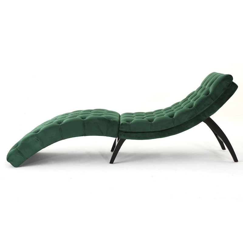 Chaise longue capitonné in velluto con gambe in legno di betulla