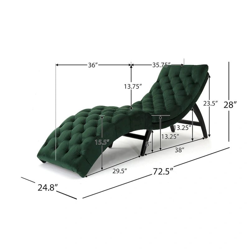 Chaise longue capitonné in velluto con gambe in legno di betulla