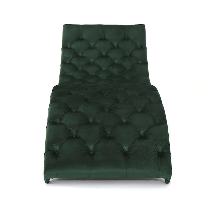 Chaise longue capitonné in velluto con gambe in legno di betulla