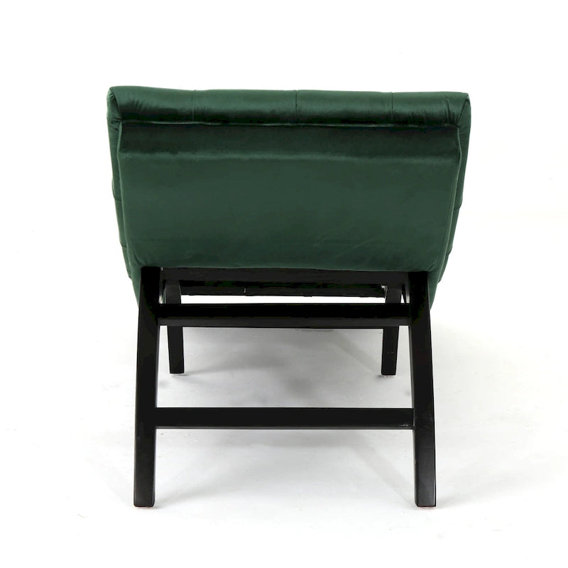 Chaise longue capitonné in velluto con gambe in legno di betulla