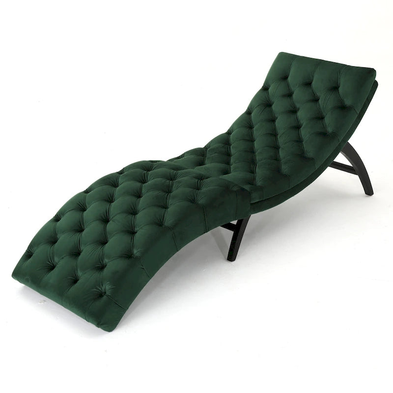 Chaise longue capitonné in velluto con gambe in legno di betulla