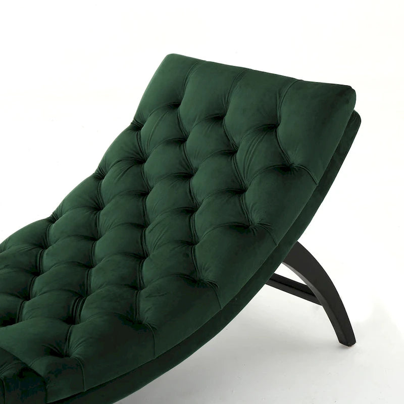 Chaise longue capitonné in velluto con gambe in legno di betulla