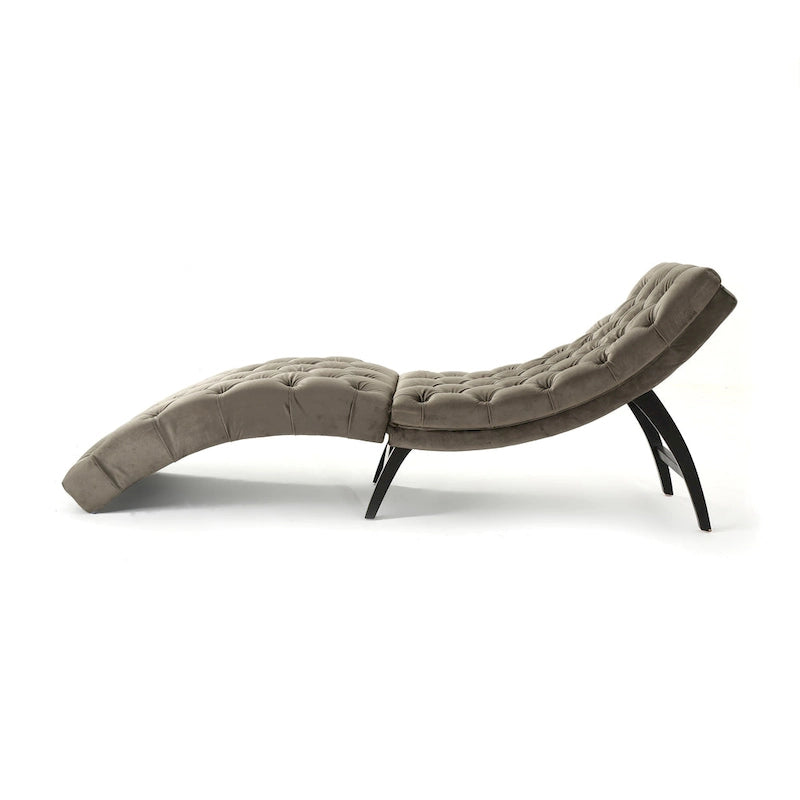 Chaise longue capitonné in velluto con gambe in legno di betulla