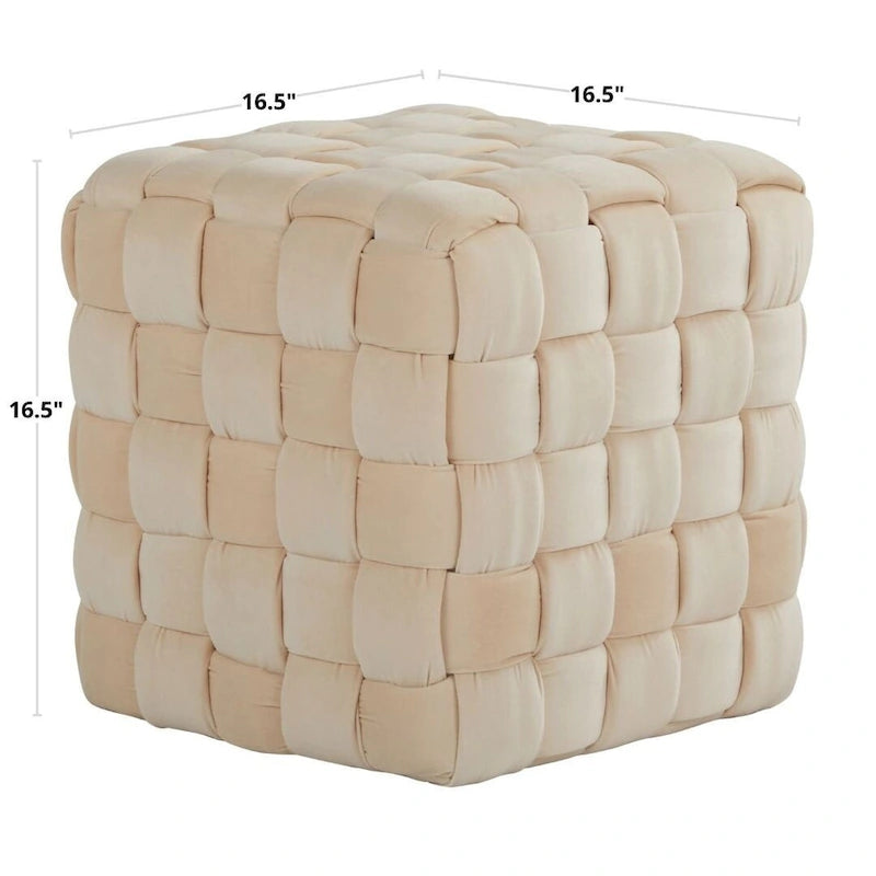 Poggiapiedi quadrato intrecciato con cuscino in tessuto, 42 cm