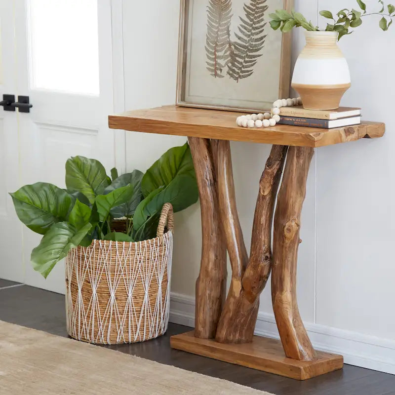 Consolle in legno di teak con bordo vivo - Marrone - 14L x 35P x 32A
