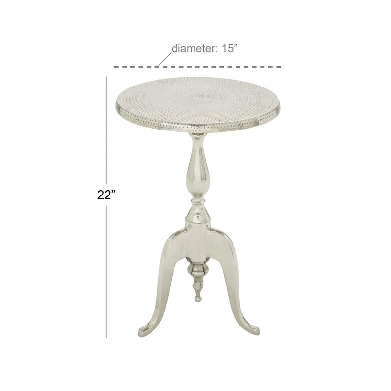 Tavolino da Appoggio in Metallo di Alluminio con Piano Martellato e Gambe a Voluta - Argento - 15L x 15P x 22A
