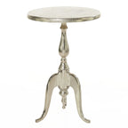 Tavolino da Appoggio in Metallo di Alluminio con Piano Martellato e Gambe a Voluta - Argento - 15L x 15P x 22A