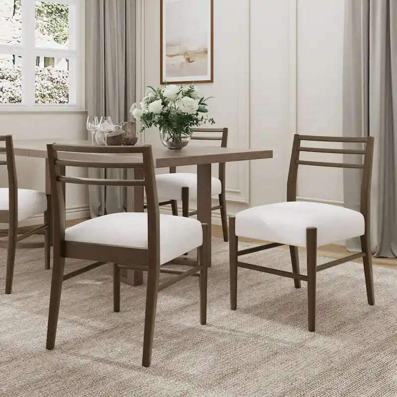 Sedie da pranzo con schienale a pioli e sedile imbottito, set da 2