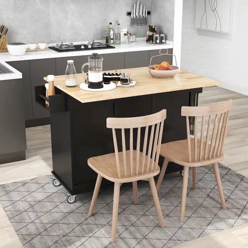 Carrello da Cucina con Isola e Ante a Ribalta, Ruote Bloccabili, 133,9 cm L