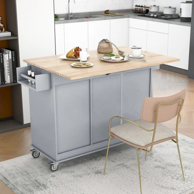 Carrello da Cucina con Isola e Ante a Ribalta, Ruote Bloccabili, 133,9 cm L