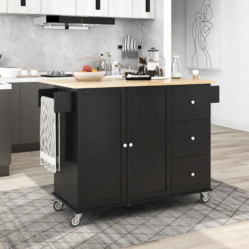 Carrello da Cucina con Isola e Ante a Ribalta, Ruote Bloccabili, 133,9 cm L