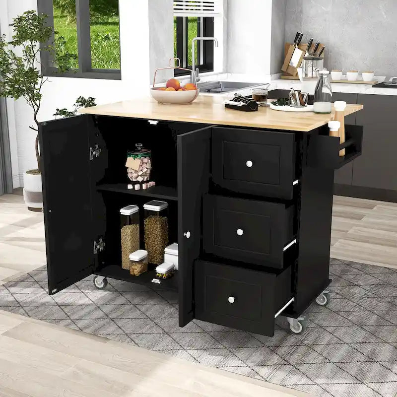 Carrello da Cucina con Isola e Ante a Ribalta, Ruote Bloccabili, 133,9 cm L
